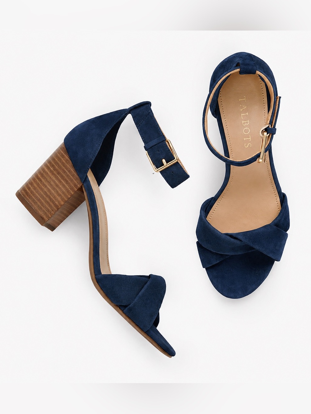 Talbots Beatrice Twist Strap Sandals Suede Navy Blue Size 8.5